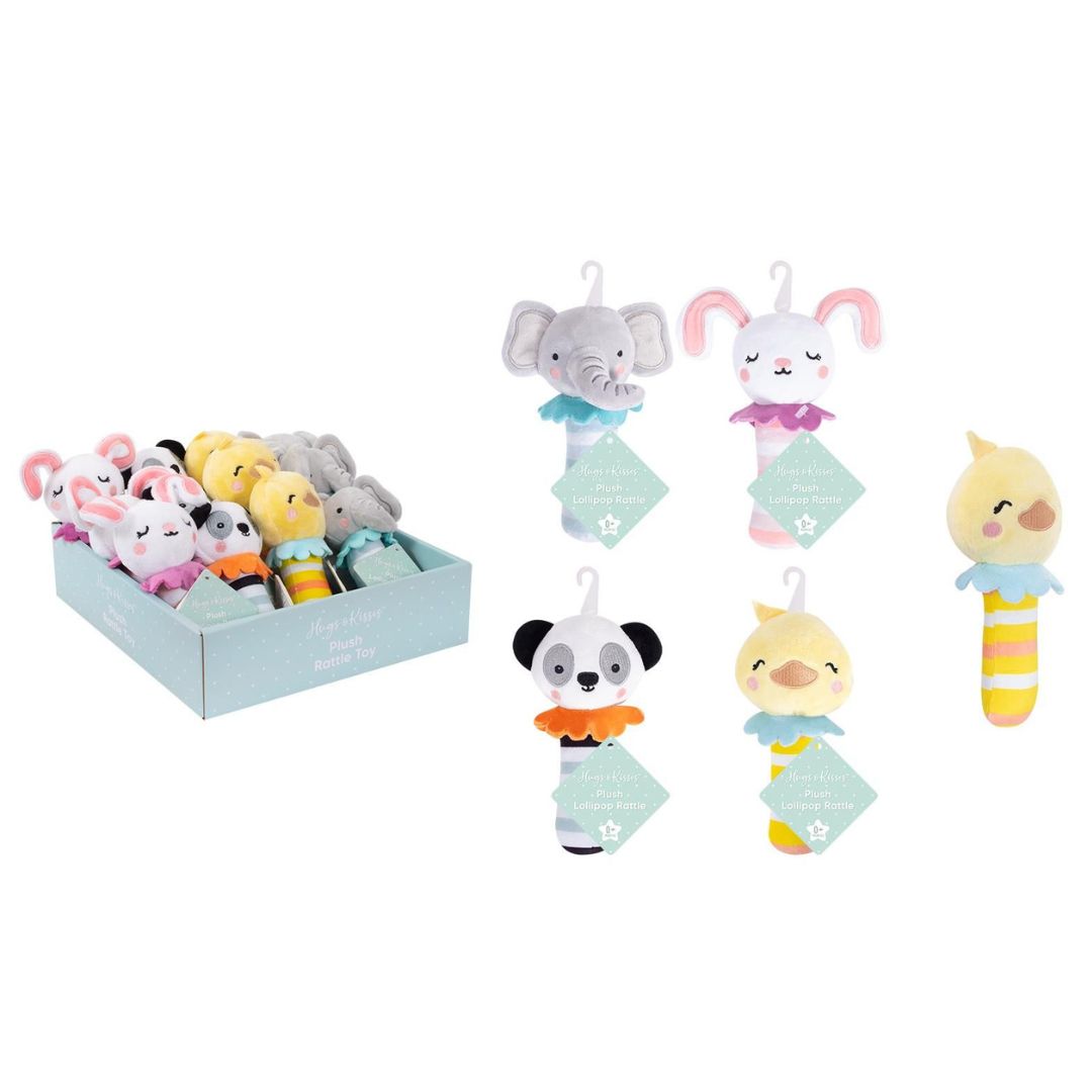 Hugs & Kisses Plush Rattle Toy - 4 Assorted Designs